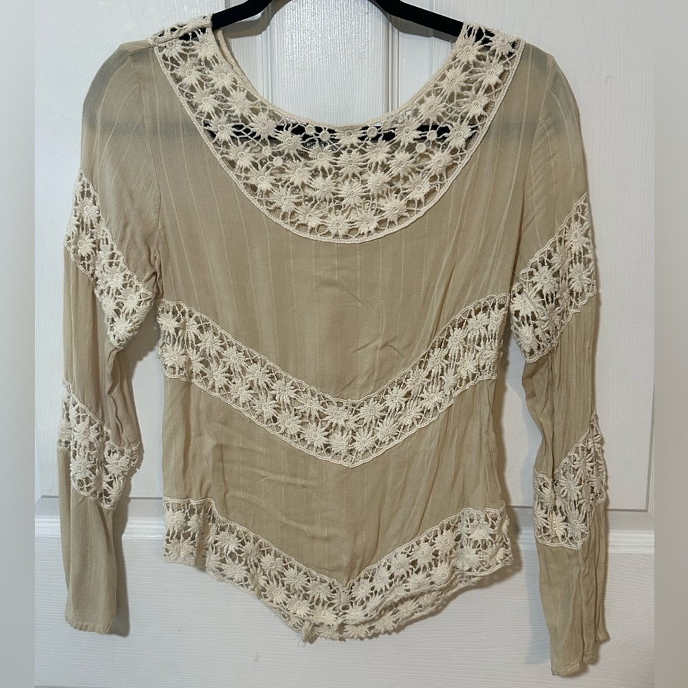 Pinky Beige Lace Accent Blouse